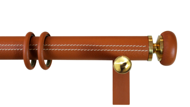 Tringle droite sur mesure, embout regency et anneaux gainés cuir