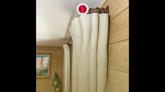 Tringle coudée, gainée cuir Maison Fey, rideaux Siegeair